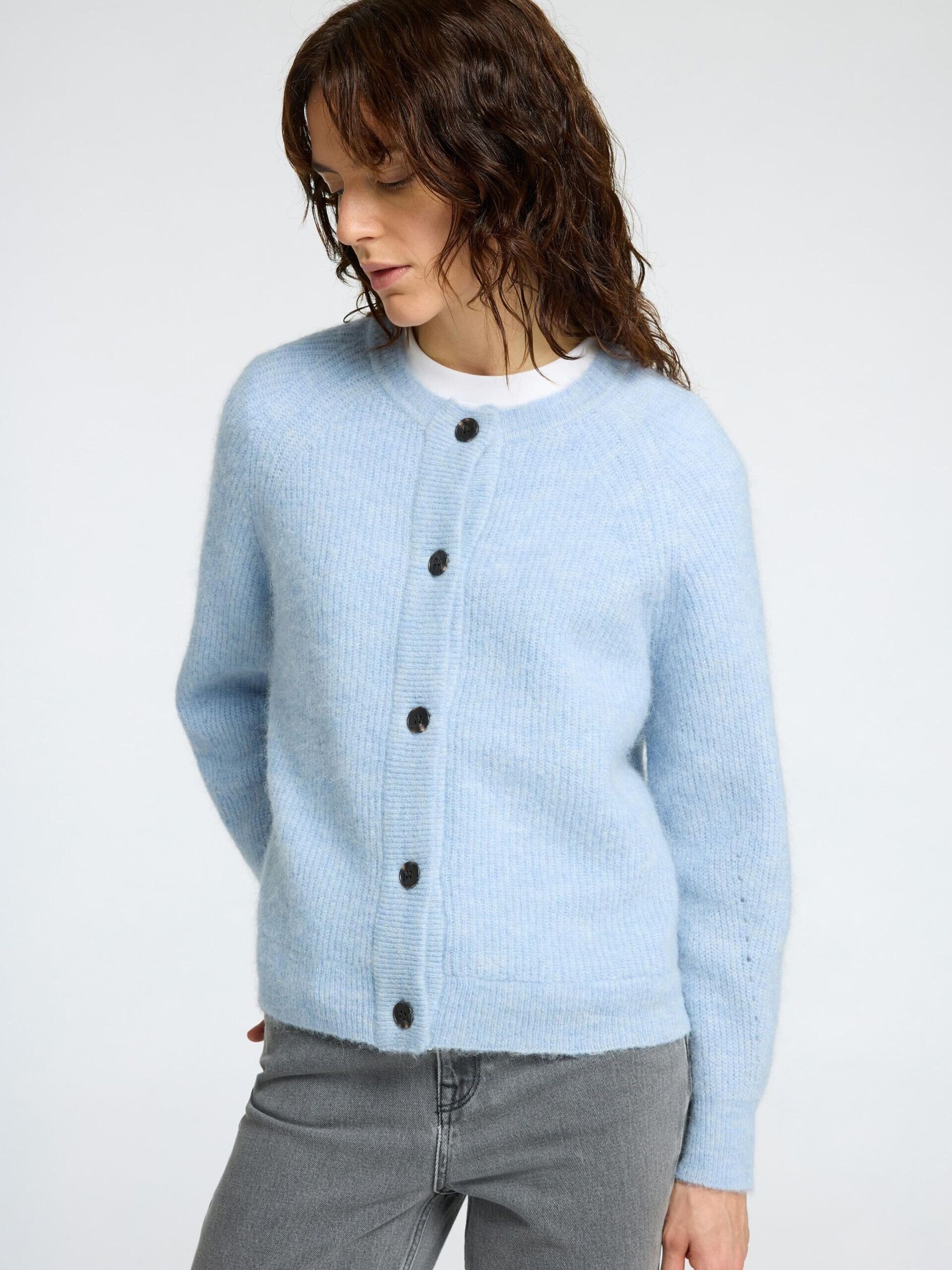 Långärmad Kofta - Cashmere Blue