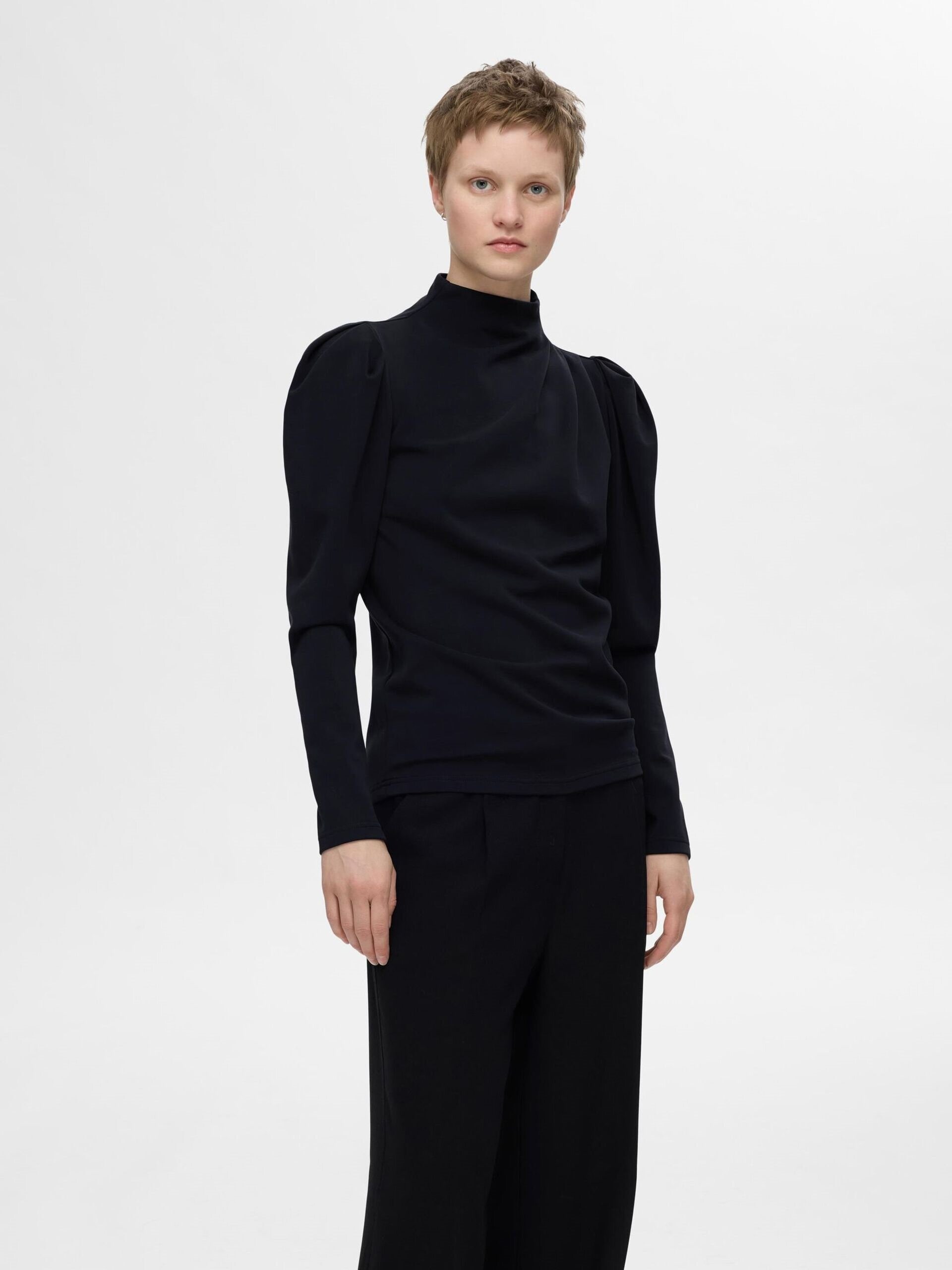 Långärmad Draperad Topp - Black