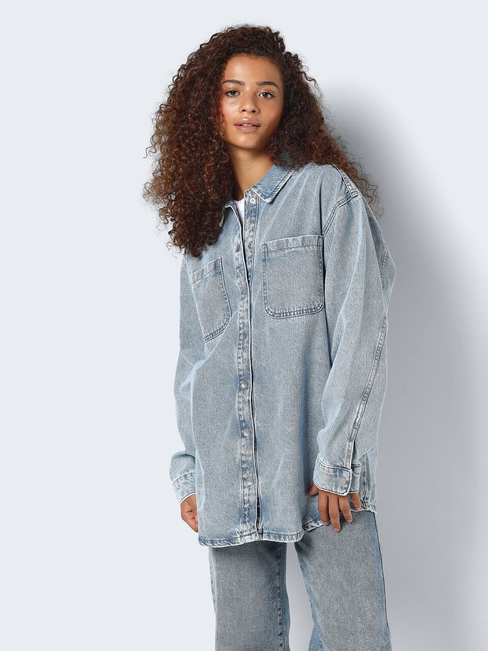 Lång Jeansjacka - Light Blue Denim