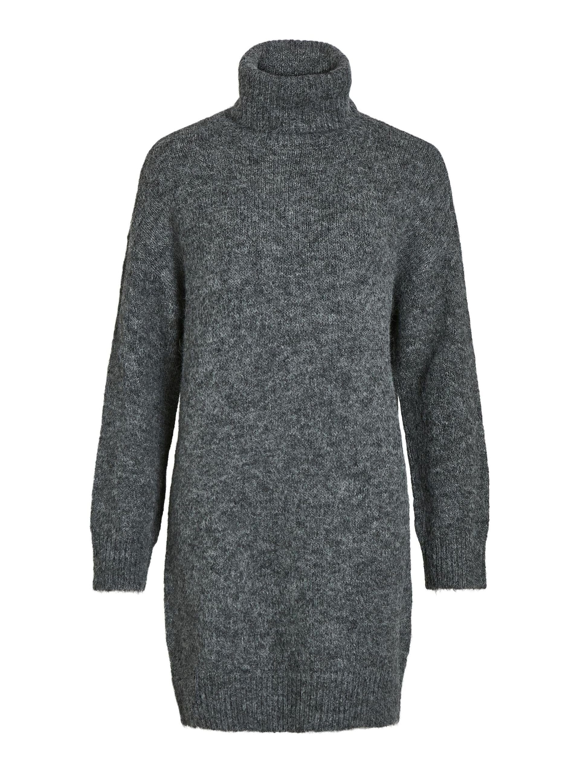 Långärmad Stickad Klänning  - Medium Grey Melange