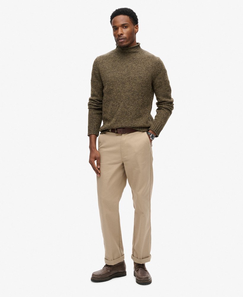 Klassisk Stickad Polotröja - Deep Khaki Marl