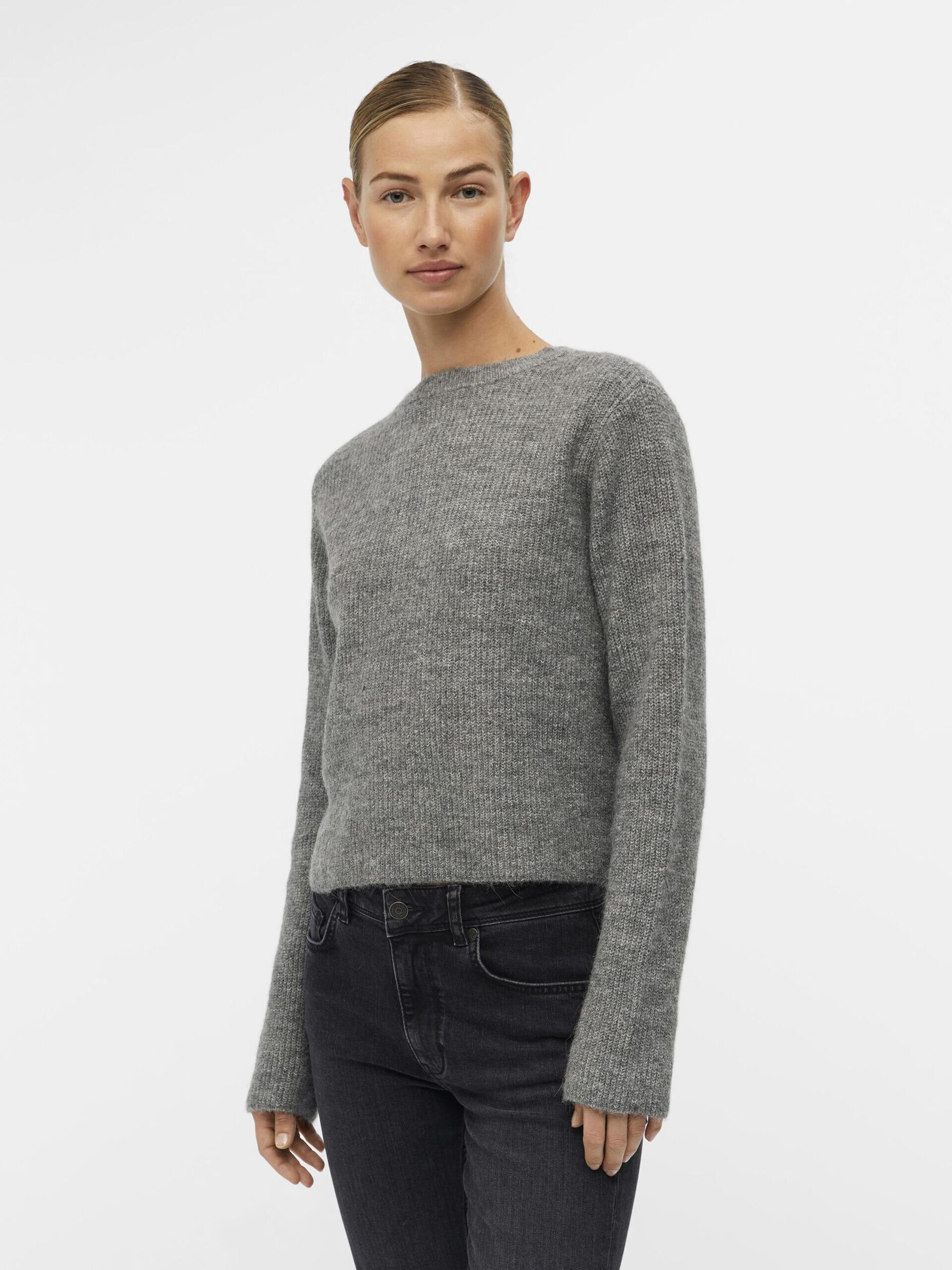 Croppad Kofta I Ullbladning - Medium Grey Melange