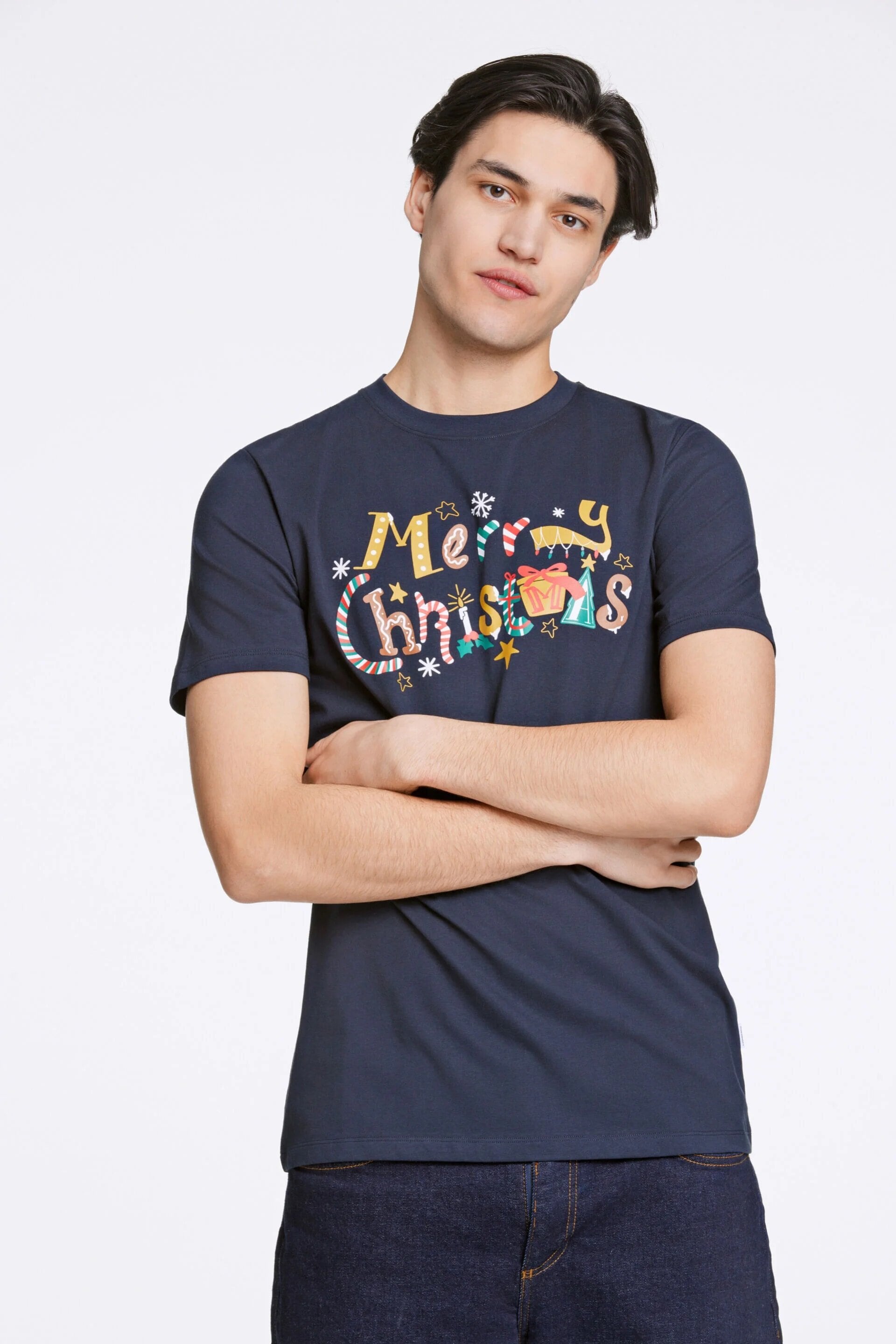 T-shirt Med Julmotiv - Navy