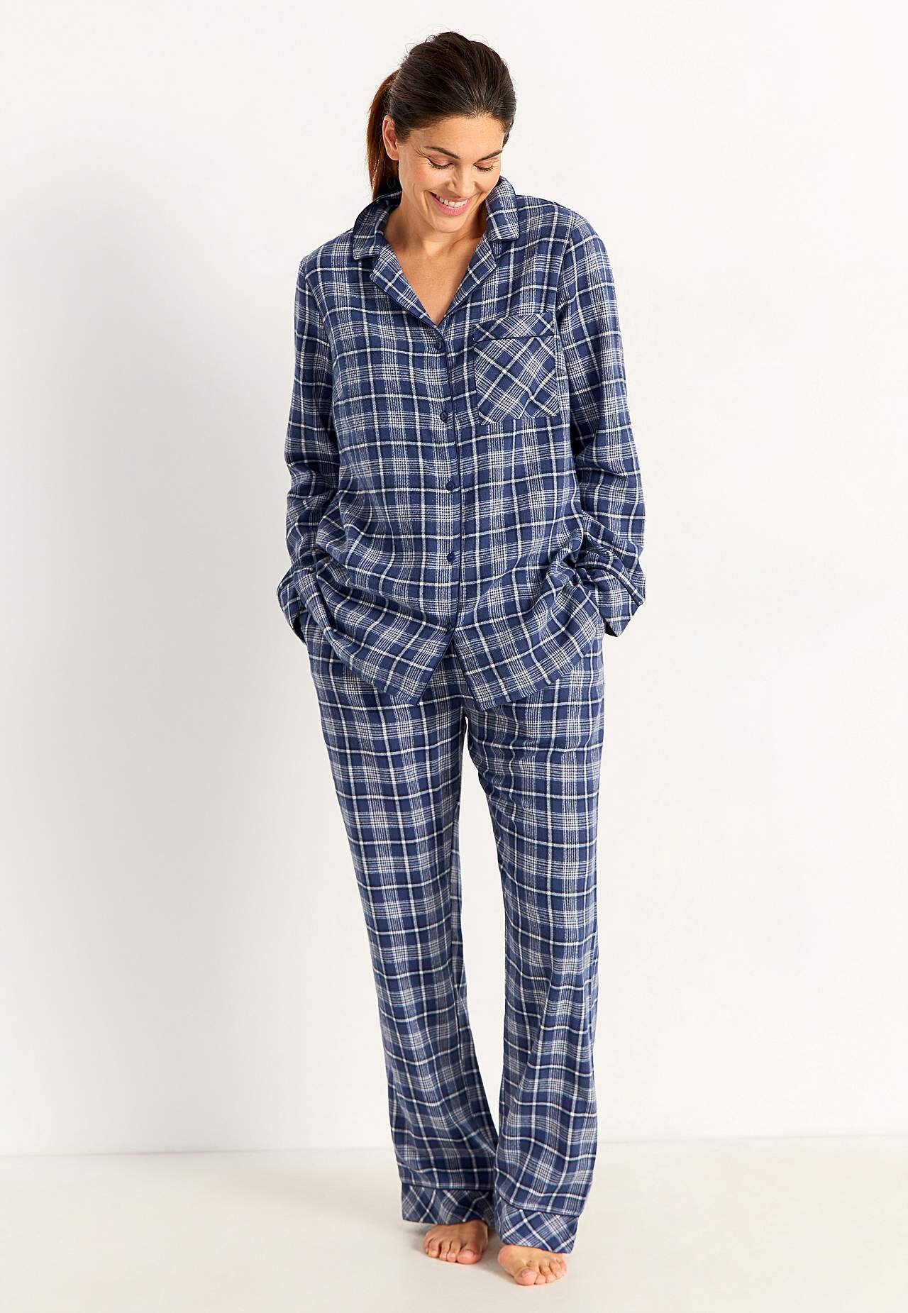 Tvådelad Flanellpyjamas - Blue/Checked